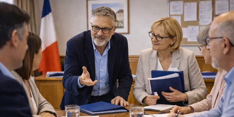 Réunion de travail entre élus locaux lors d’un conseil municipal en début de mandat