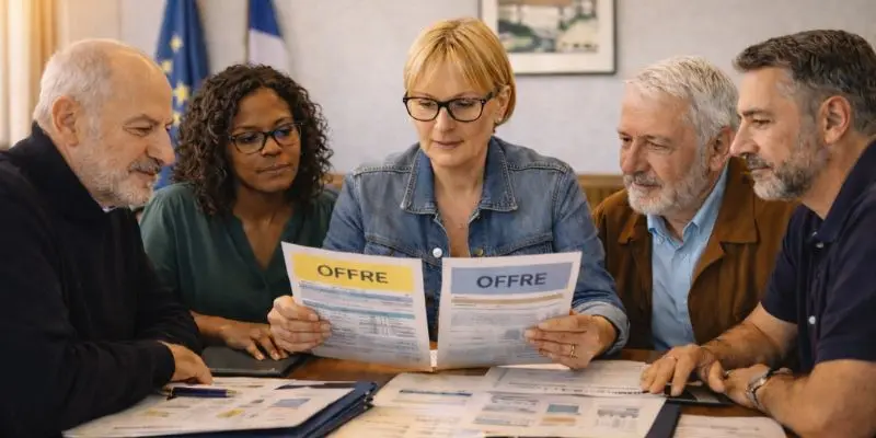 Élus locaux en commission d'appel d'offres lors d'une formation marchés publics