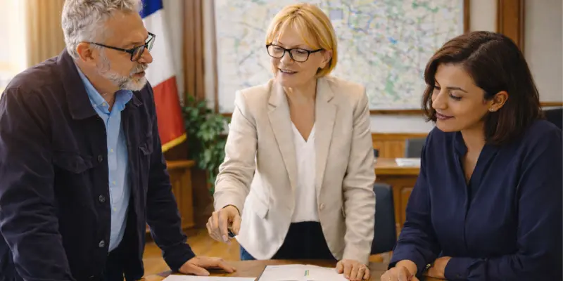Élus locaux travaillant sur la stratégie et les projets de développement de leur commune