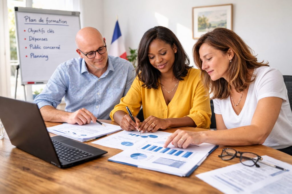 Élus locaux en réunion de travail sur le budget municipal – formation IFELC